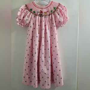 Christmas smocked dress, size 4.